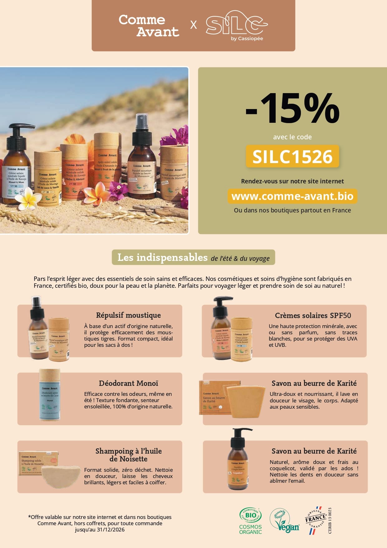 cosmétiques solides bio Comme Avant partenaire SILC séjour linguistique